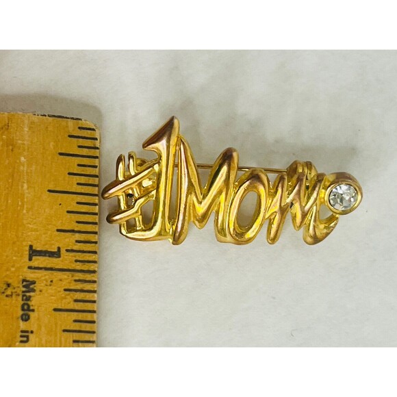 #1 MOM Gold Tone Vintage Brooch Pin 2" Mother Love Number ONE Mom Gift - Picture 7 of 7